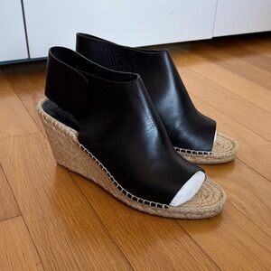 CELINE Black Leather Wedge Sandals